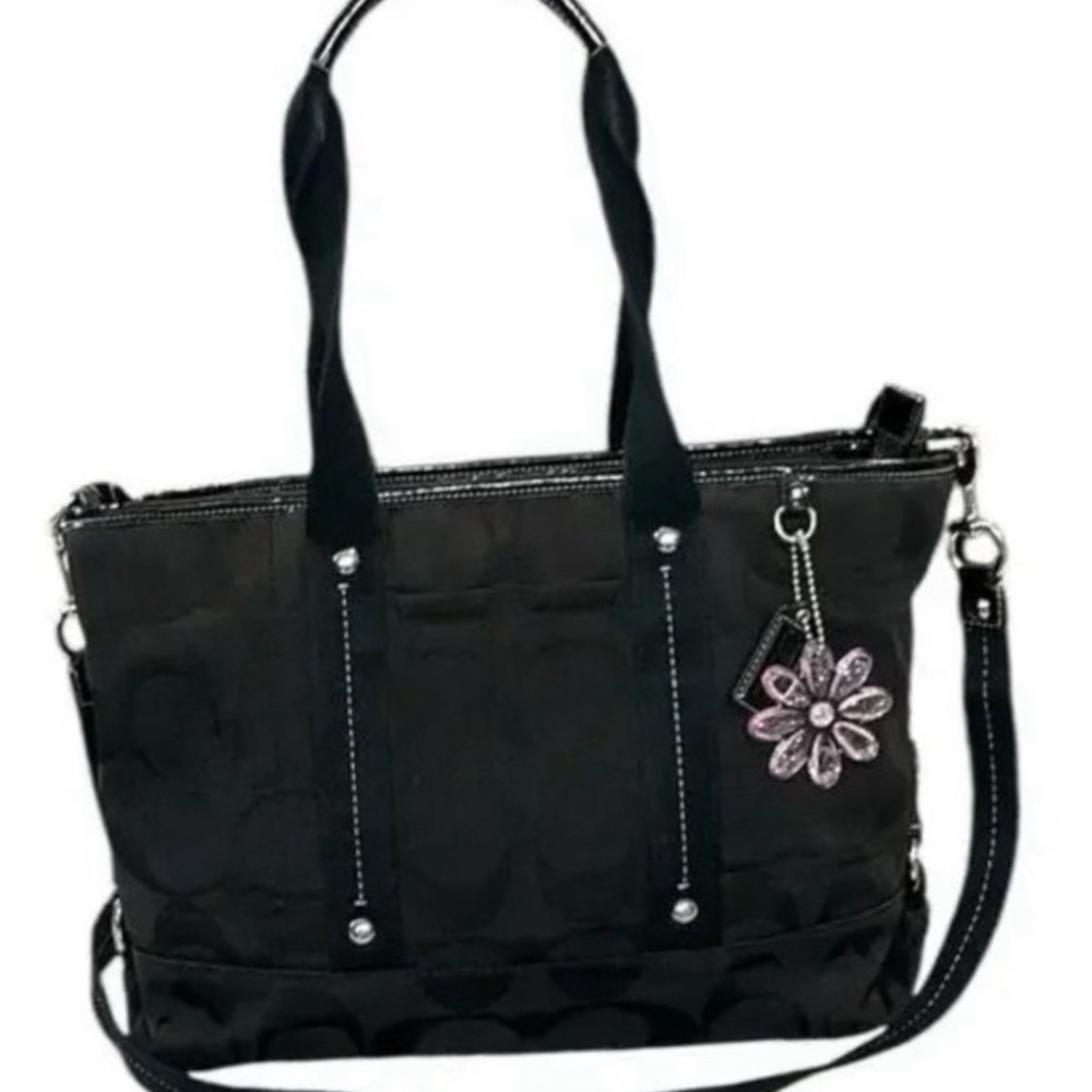 Coach Black Crossbody Bag with Floral CharmCoach Kyra Daisy Black Crossbody Tote
